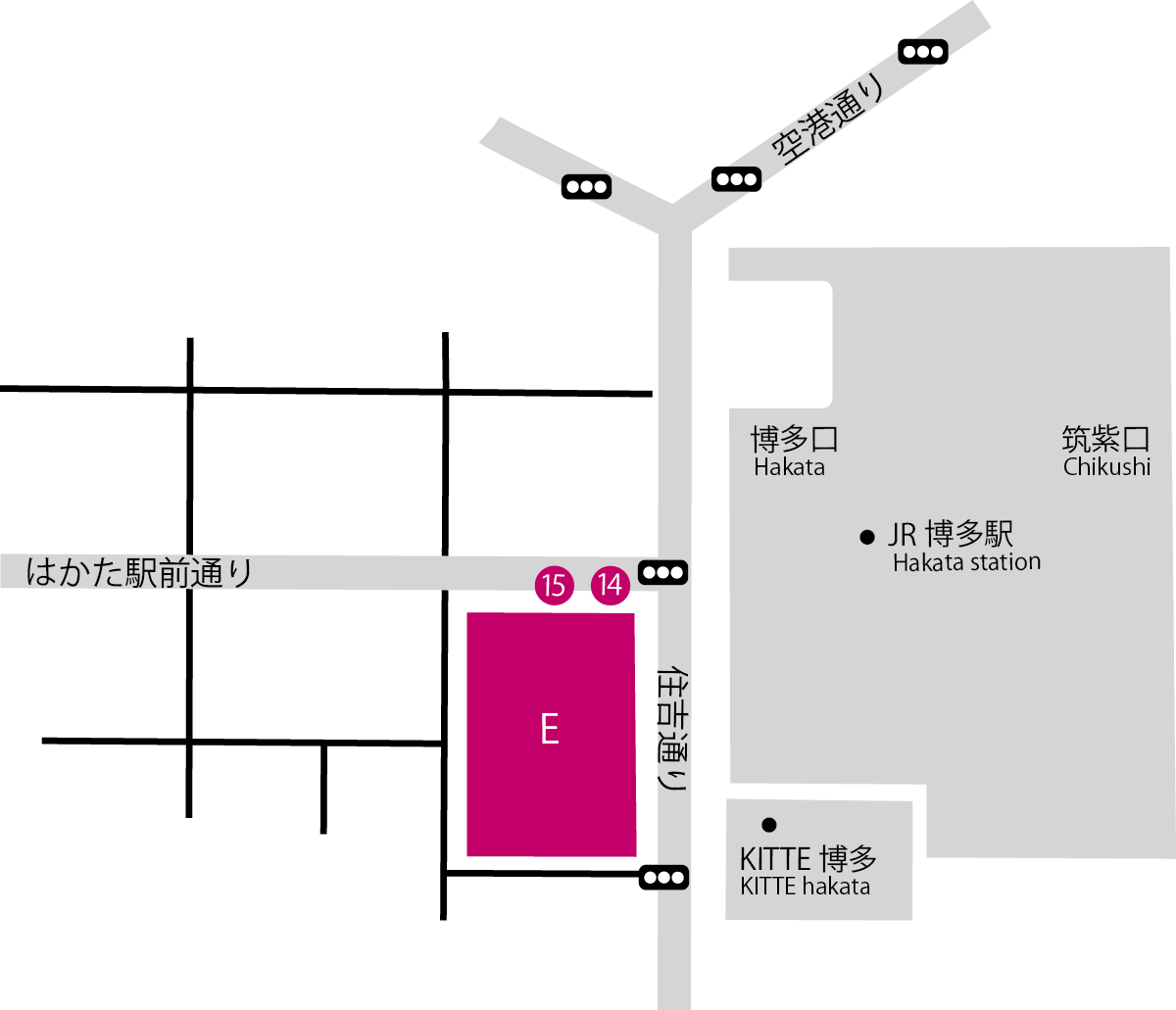 博多地区の掲出場所の地図